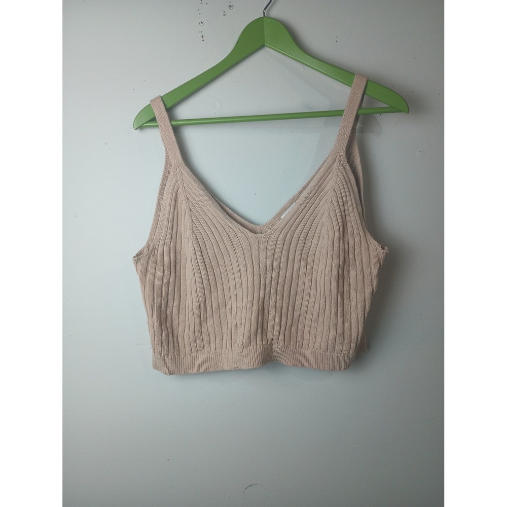 Aerie Ribbed Knit Sweater Tank Top Tan Beige V-Neck Cotton Cropped XXL